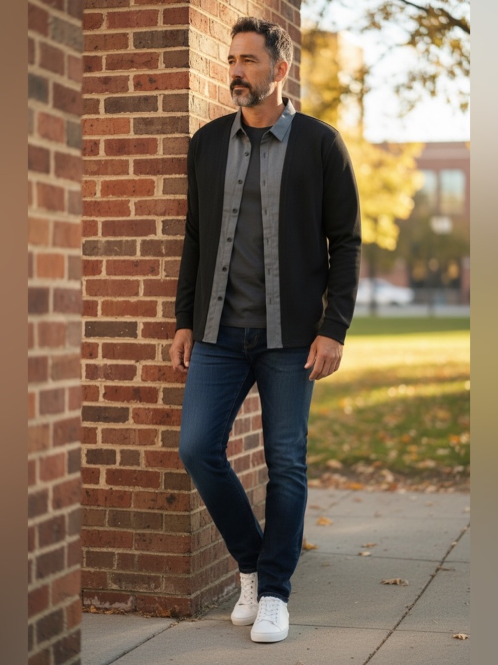 Men's Fake Two-Piece Shirt
Collar Knitted Cardigan
Sweater